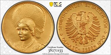 1950 Medal St. Gallen R-1214a Gilt  Gilt Bronze SP67