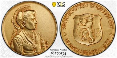 1955 Medal St. Gallen R-1227 Gilt Gilt Bronze SP66