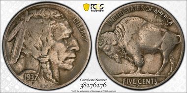 1937-D 5C 3 Legs VF20