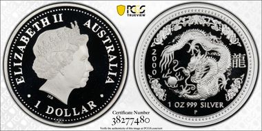 2000-P $1 Year of the Dragon Ag PR68DCAM
