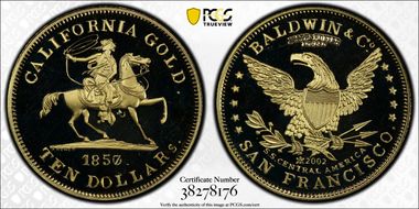 "1857/0" $10 Baldwin & Co. 2002 Restrike S.S. Central America PR68DCAM