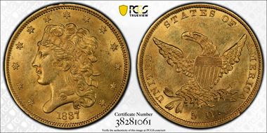 1837 $5 MS62