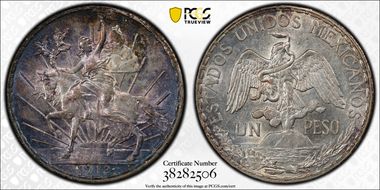 1912 Peso Caballito KM-453  Ag AU58