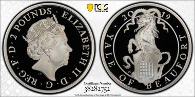 2019 £2 Yale of Beaufort Queen's Beasts Ag PR70DCAM