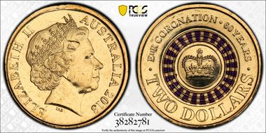 2013 $2 Coronation Colorized MS65