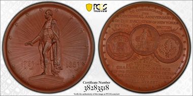 (c.1883) Medal GW-981 Bronze, ANS Washington Statue at Wall Street MS65BN