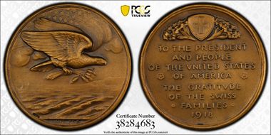 1918 Medal Swiss Gratitude Brass Matte SP65