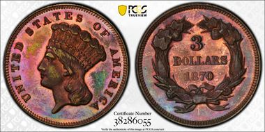 1870 $3 J-1029 PR65RB