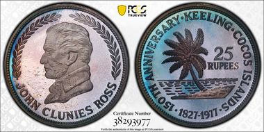 1977 25 Rup X-9 John Clunies Ross PR68DCAM