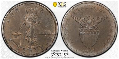 1905-S Peso Allen-16.06 Curved Serif AU55