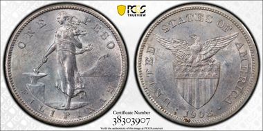 1908-S Peso KM-172  Ag MS60