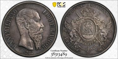 1866-Mo Peso Maximilian KM-388.1  Ag N1