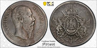 1867-Mo Peso Maximilian KM-388.1 VF35