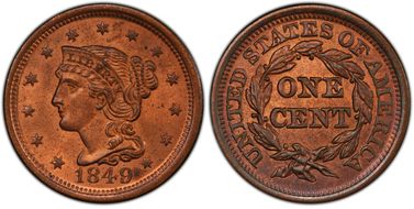 1849 1C N-22 MS65+ RB