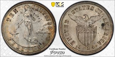 1914-S 10C Allen 8.10b Long Bar MS63