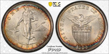 1909-S Peso KM-172  Ag MS62+