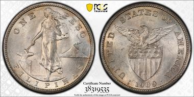 1909-S Peso KM-172  Ag MS63