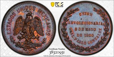1920 Medal Grove-P185b Ae Gral. Pablo Gonzalez MS65+ BN