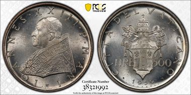 1959 500 L Anno I KM-65.1  Ag MS64