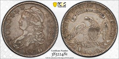 1820 50C Sq. 2, Lg Date, No Knob VF35