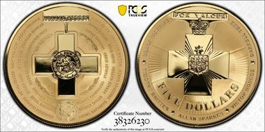 2015 $5 Australian Bravery Gilt Ag Frosted Uncirculated MS69