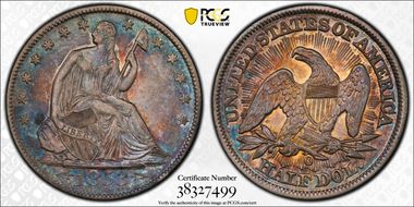 1853-O 50C Arrows and Rays AU53