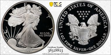 1991-S $1 Silver Eagle PR69DCAM