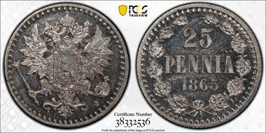 1865 S 25 Pen MS63PL