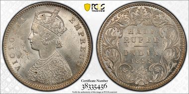 1899-B 1/2 Rup SW-6.242 Prid-307 Incuse, inverted B MS63