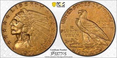 1911-D $2.50 Strong D AU50