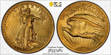 1907 $20 High Relief, Wire Edge AU50