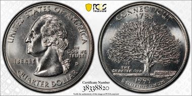 1999-D 25C Connecticut MS65
