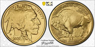 2008-W $5 Burnished American Buffalo .9999 Fine Gold SP70