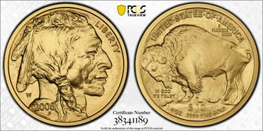 2008-W $10 Burnished American Buffalo .9999 Fine Gold SP70