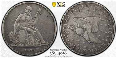 1836 $1 J-60 Original, Alignment I PR15