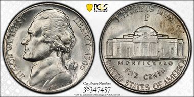 1945-P 5C Doubled Die Reverse MS65