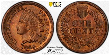 1864 1C Bronze MS64RB
