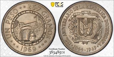 1969 Peso 125th Anniv Republic MS67