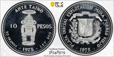 1975 10 Peso Taino Art KM-38 PR64DCAM