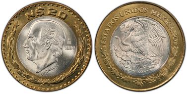 1994-Mo 20 Peso Hidalgo KM-561 Ag / AlBr MS63
