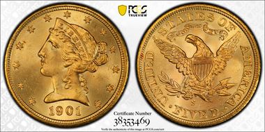 1901-S $5 MS65+