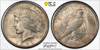 1921 $1 VAM 1F, Polishing Lines Peace MS64