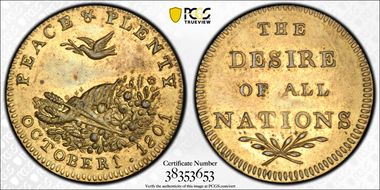 1801 Tk 1/4D DH-1166 Middlesex, Peace Brass MS64