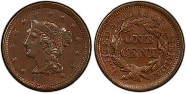 1854 1C Newcomb 2 MS62BN