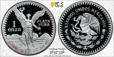 1991-Mo Onza Libertad Ag KM-494.3 PR69DCAM