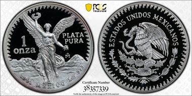 1991-Mo Onza Libertad Ag KM-494.3 PR68DCAM