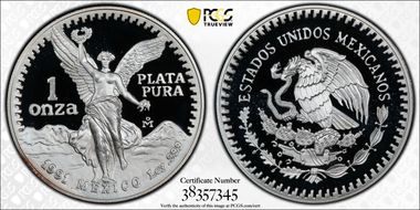 1991-Mo Onza Libertad Ag KM-494.3 PR69DCAM