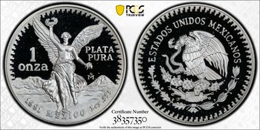 1991-Mo Onza Libertad Ag KM-494.3 PR68DCAM