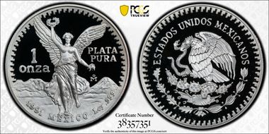 1991-Mo Onza Libertad Ag KM-494.3 PR69DCAM