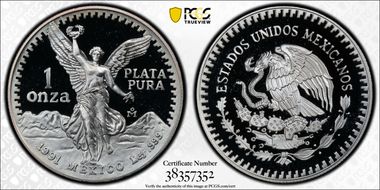 1991-Mo Onza Libertad Ag KM-494.3 PR69DCAM